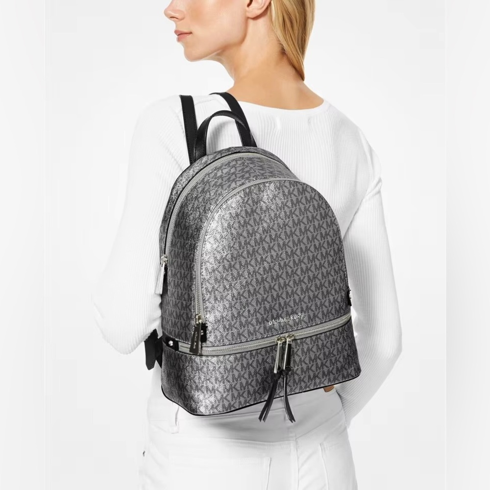 Michael Kors Silver Monogrammed Backpack - image 1